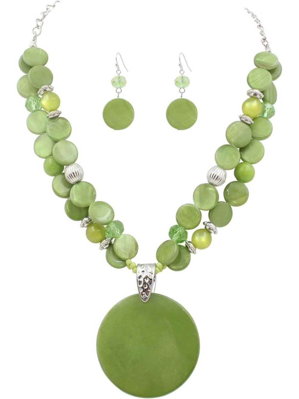 Women's Green Layered Beads Statement Chunky Jewelry Set  Necklace And Earring